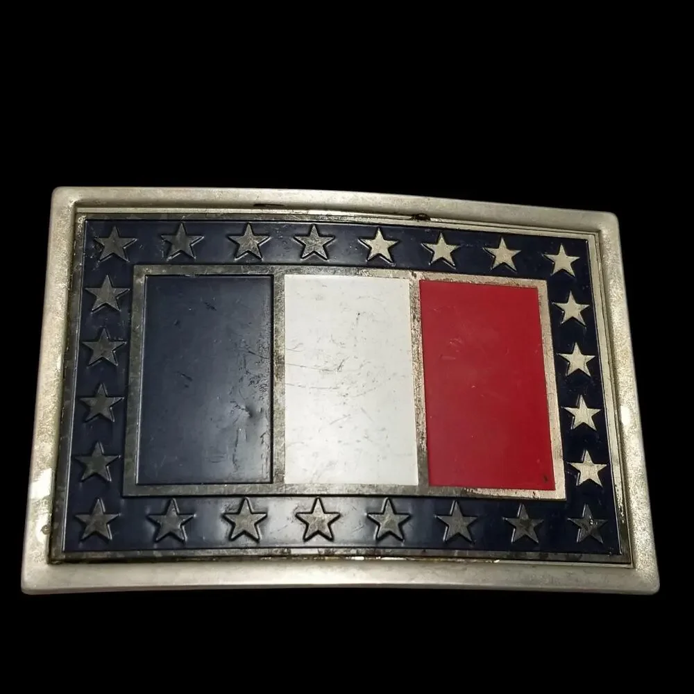 Vintage Belt Buckle France French Flag Tricolor Blue White‎ And Red